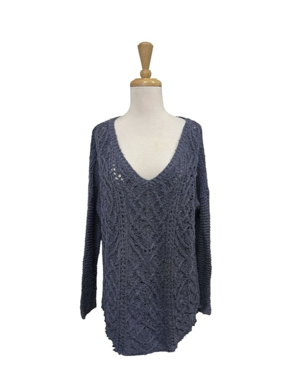 Free People Cross My Heart Cable Knit Sweater Size S Small Blue